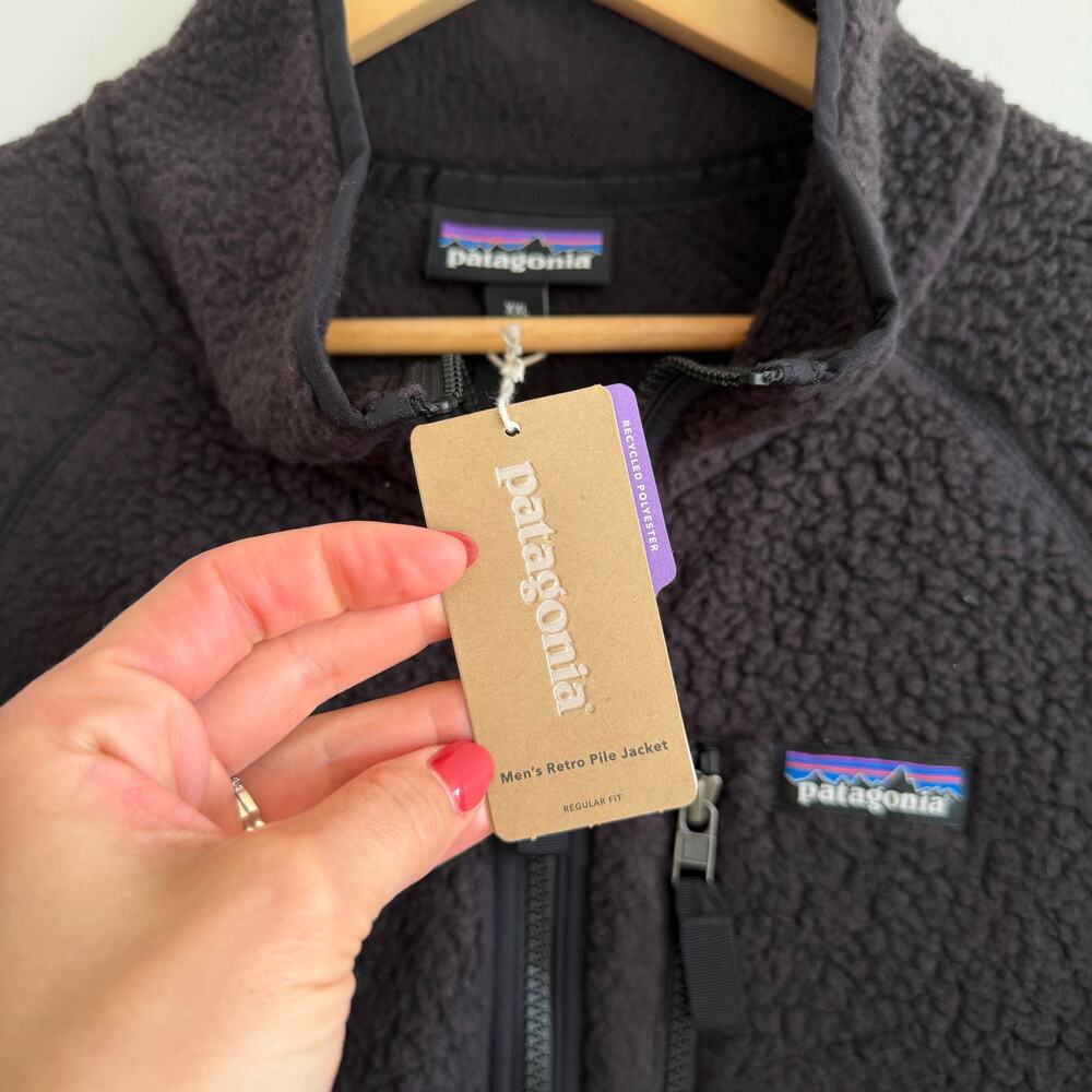 Patagonia Retro Pile Fleece Zip Up Jacket Black XXL NWT - Picture 5 of 8